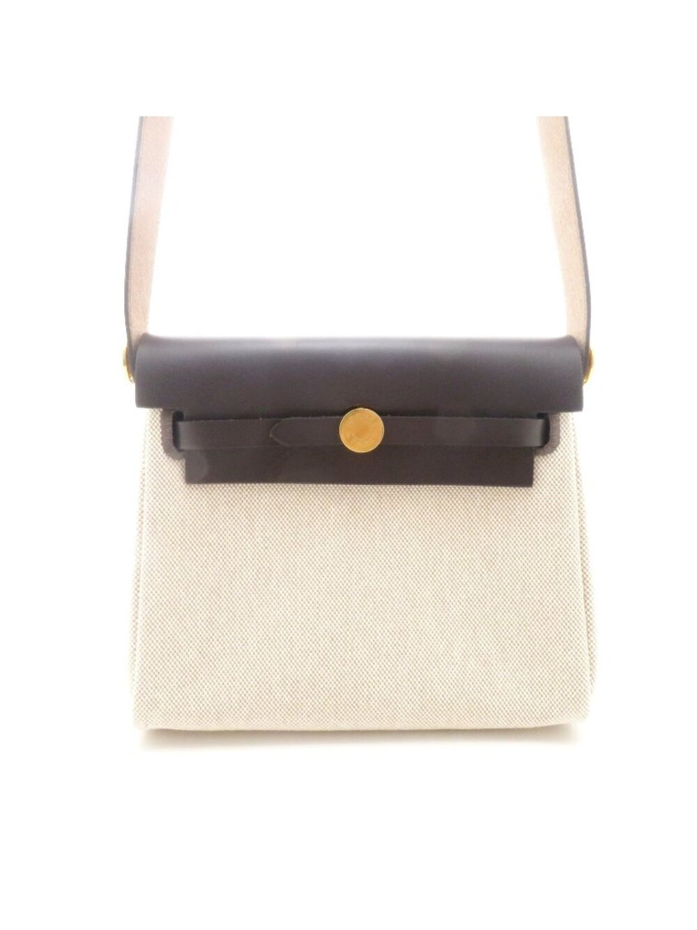 Hermes Herbag Zip Mini Natural Dark Brown Silver Shoulder Bag Canvas